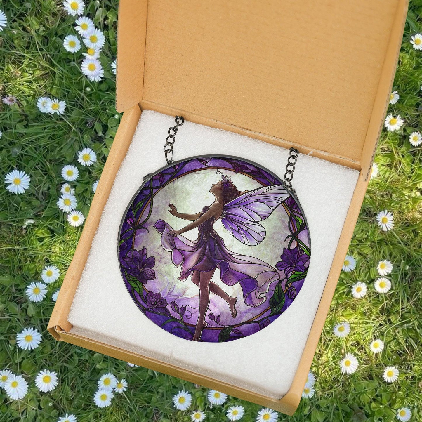 Purple Butterfly Fairy Glass Suncatcher, Fairy Garden Decor, Butterfly Fairy Ornament, Fantasy Decor, Magical Decor, Gift for Fantasy Lovers