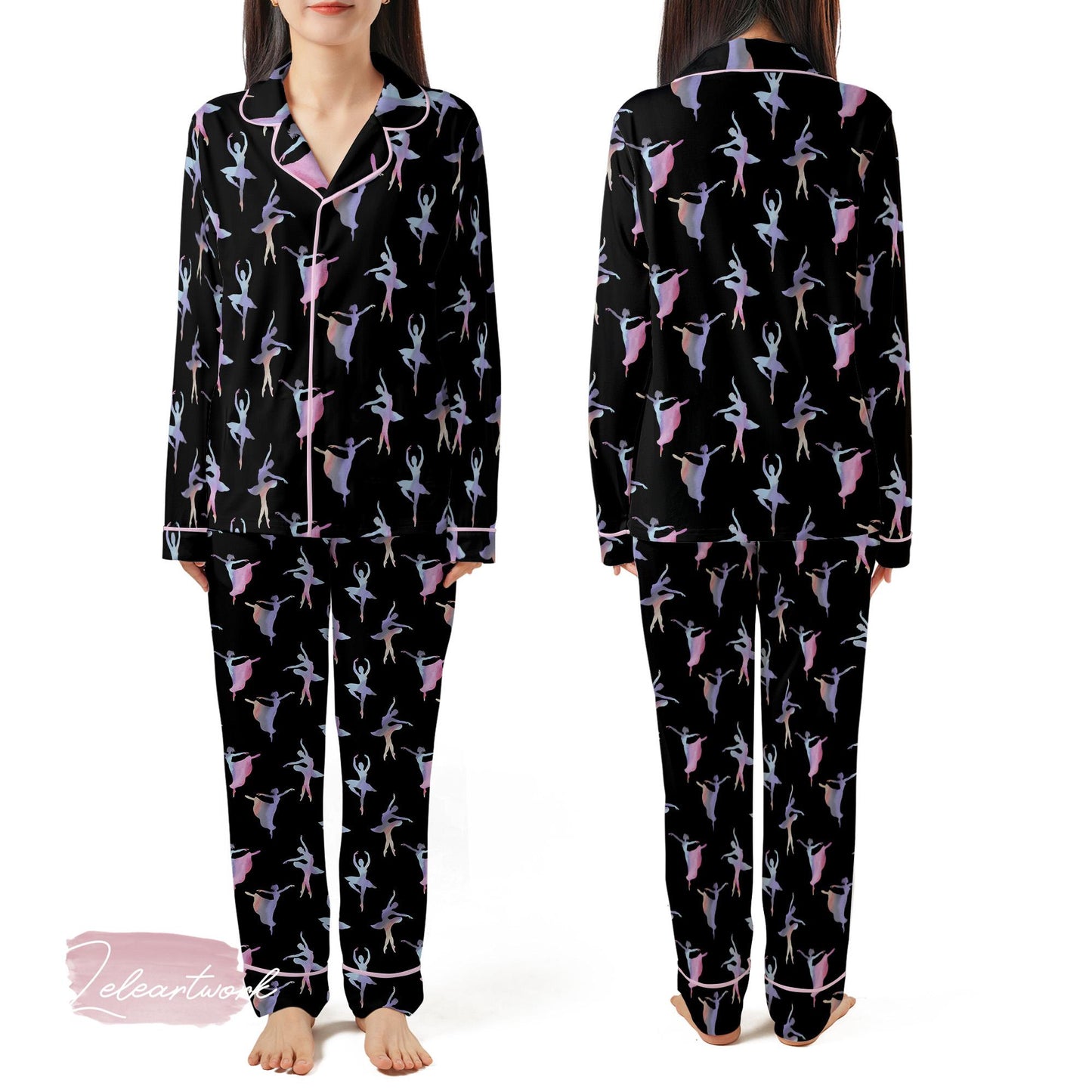 Ballerinas Purple Pink Set – Dance Lover Pajama Shorts | Pastel Ballet Sleepwear | Elegant Dancer Lounge Gift