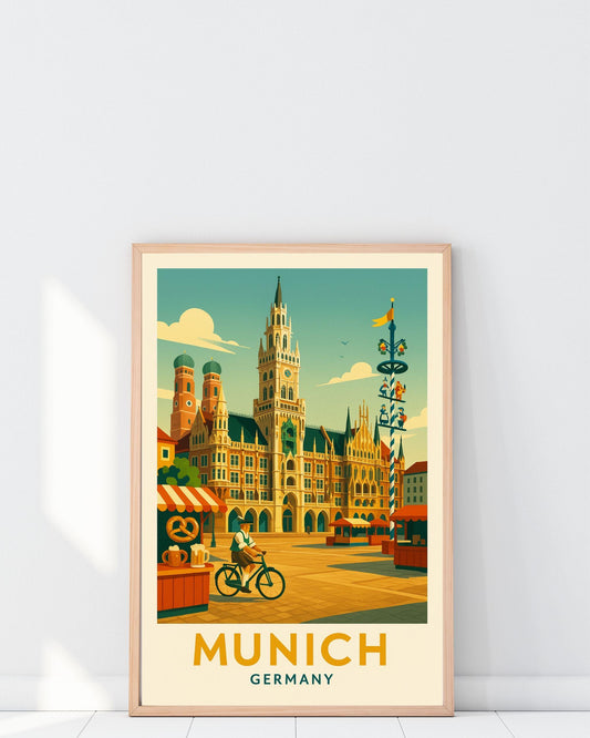 Munich Travel Poster Wall Art Vintage Germany Print, Modern Home Decor, Stylish Birthday & Wedding Gift Idea, Oktoberfest München Poster