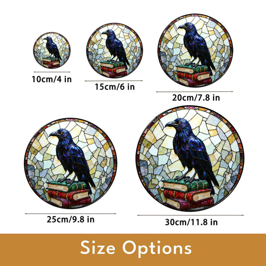 Raven on Books Round Suncatcher Gothic Window Art Gift for Book Lovers