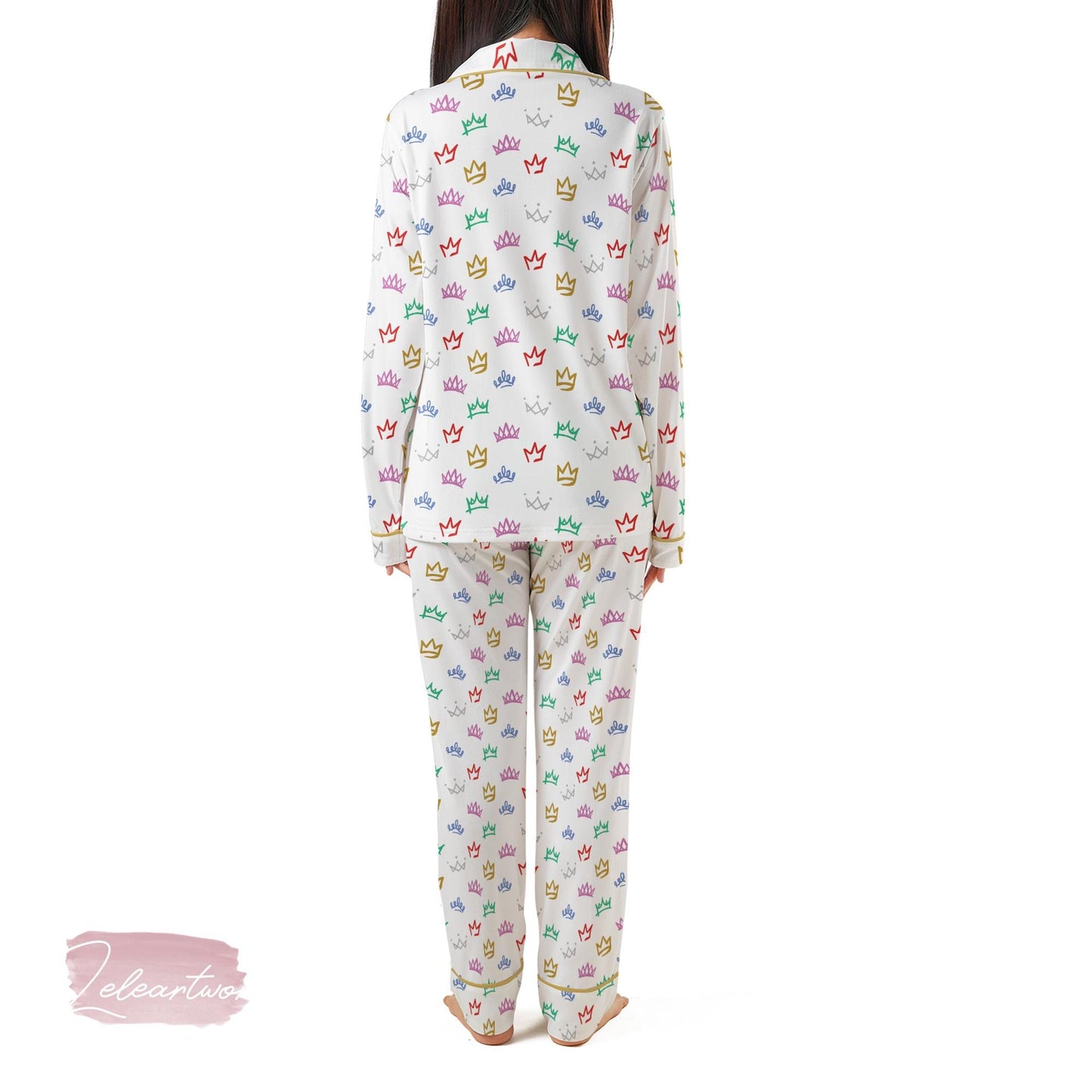 Six The Musical Broadway Set | Silky Satin Crown Print Pajama Set for Women | Queendom Sleepwear | Theater Gift for Her