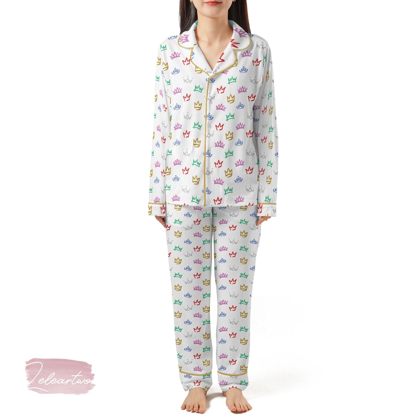 Six The Musical Broadway Set | Silky Satin Crown Print Pajama Set for Women | Queendom Sleepwear | Theater Gift for Her