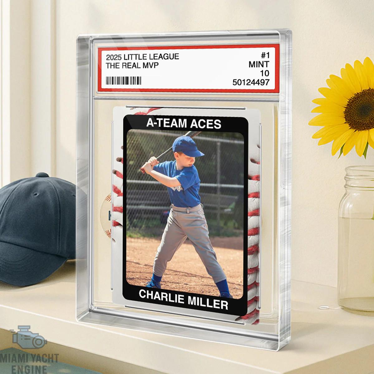 Baseball Player Gift Personalized Little League Trading Card Acrylic Block Plaque, Custom Baseball Team Photo Keepsake, Sports Award Decor