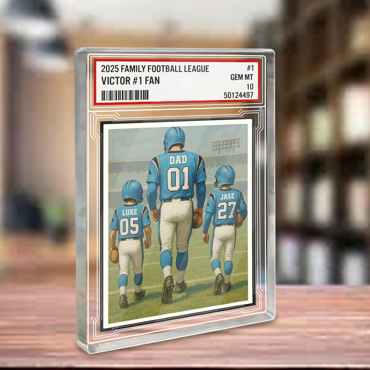 Custom Carolina Football Acrylic Block Gift for Daddy, Personalized Sports Trading Card with Kids' Names, Dad Sports, Carolina Team Plaque
