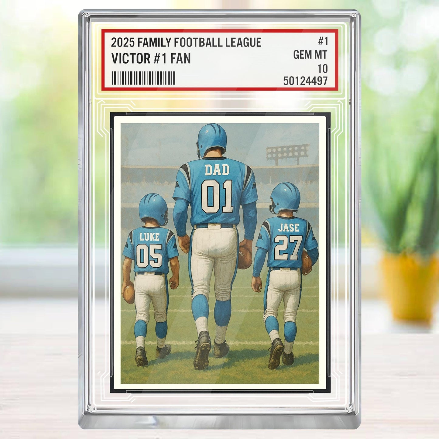 Custom Carolina Football Acrylic Block Gift for Daddy, Personalized Sports Trading Card with Kids' Names, Dad Sports, Carolina Team Plaque
