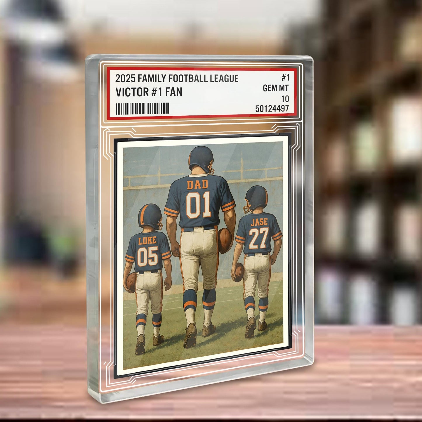 Custom Denver Football Acrylic Block Gift for Daddy, Personalized Sports Trading Card with Kids' Names, Dad Sports, Denver Team Plaque