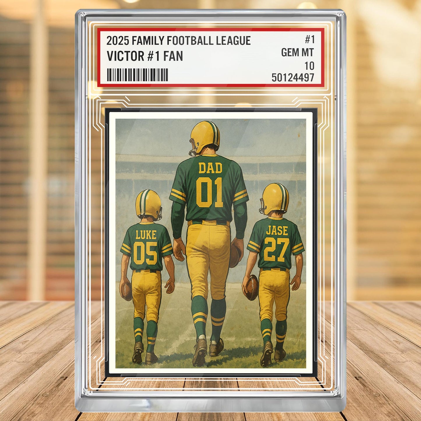 Custom Green Bay Football Acrylic Block Gift for Daddy, Personalized Sports Trading Card with Kids' Names, Dad Sports, Green Bay Team Plaque