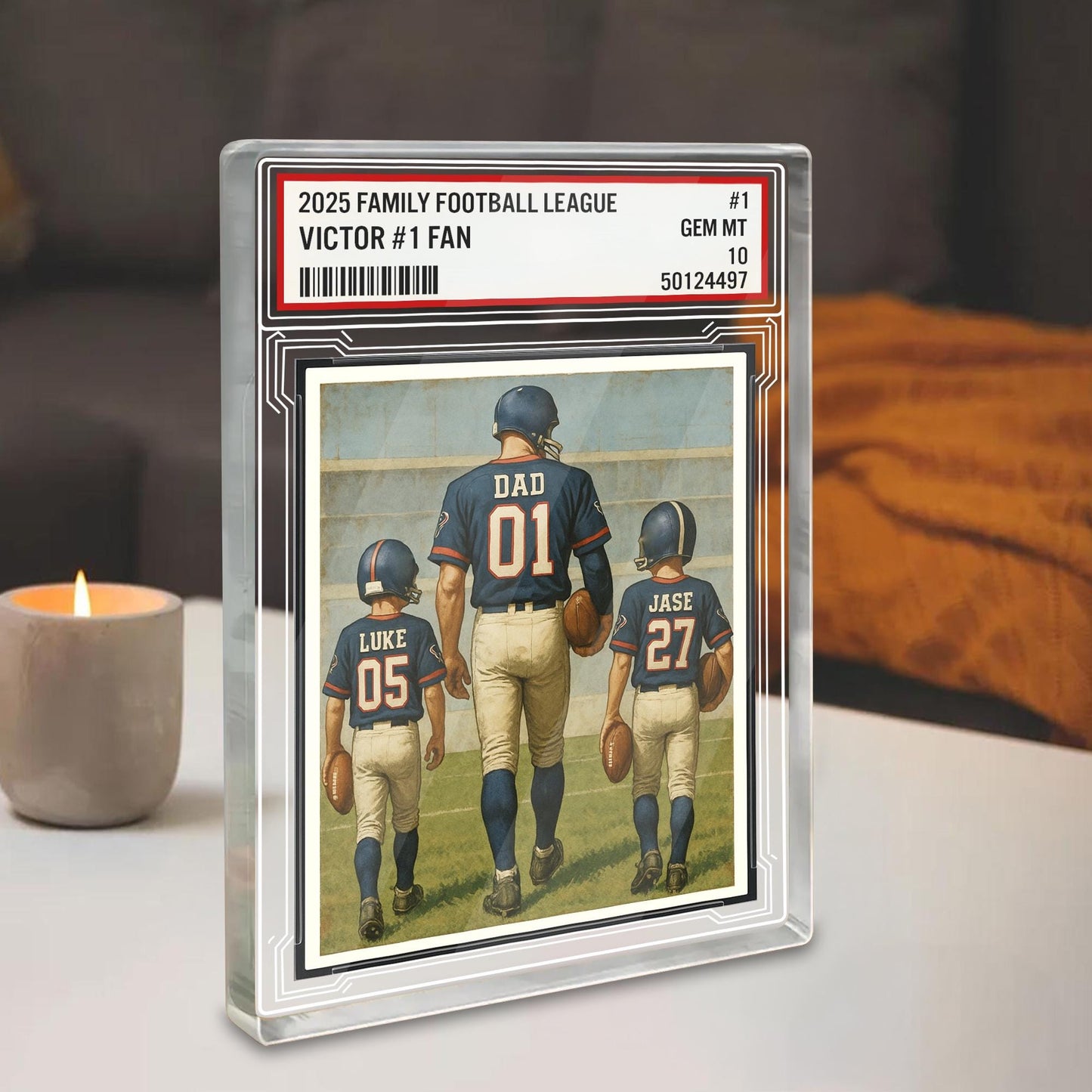 Custom Houston Football Acrylic Block Gift for Daddy, Personalized Sports Trading Card with Kids' Names, Dad Sports, Houston Team Plaque