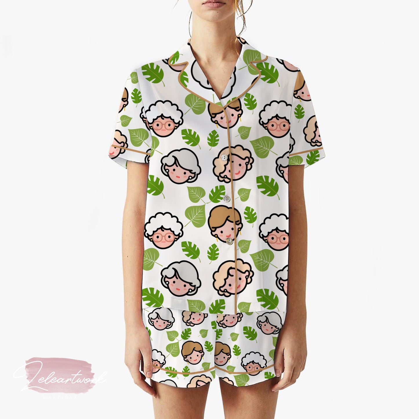 Girl Squad Set | Silky Satin Pajama Set for Women | Cute Granny Face Print Loungewear | Funny Gift for Besties & Girl Gang Pajamas Set