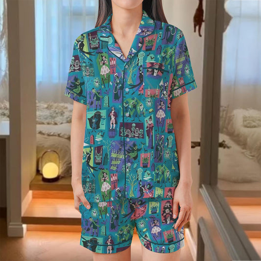 Halloween Haunted Mansion Pajamas Set, Haunted Mansion T-Shirt, Hitchhiking Ghosts Pajamas, This Is My Haunted Mansion Watching Shirt