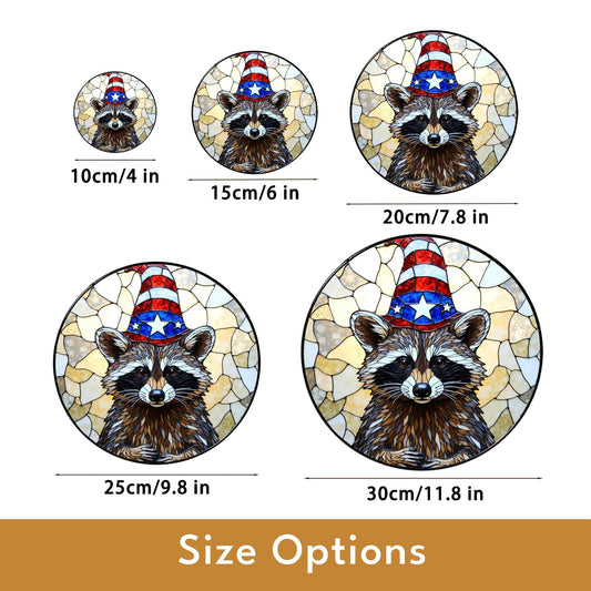 Patriotic raccoon mosaic art stained glass suncatcher window decor Fourth of July gift for wildlife lover