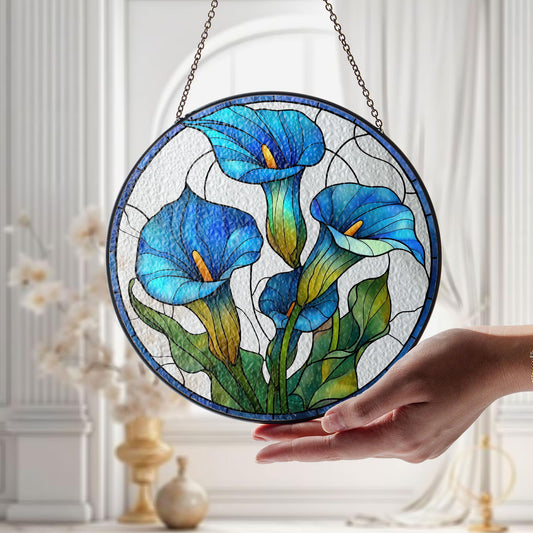 Blue Calla Lily Flower Suncatcher, Calla Lilies Stained Glass Suncatcher, Birthday Gift for Mom Mother Grandmother, Calla Lily Lover Decor