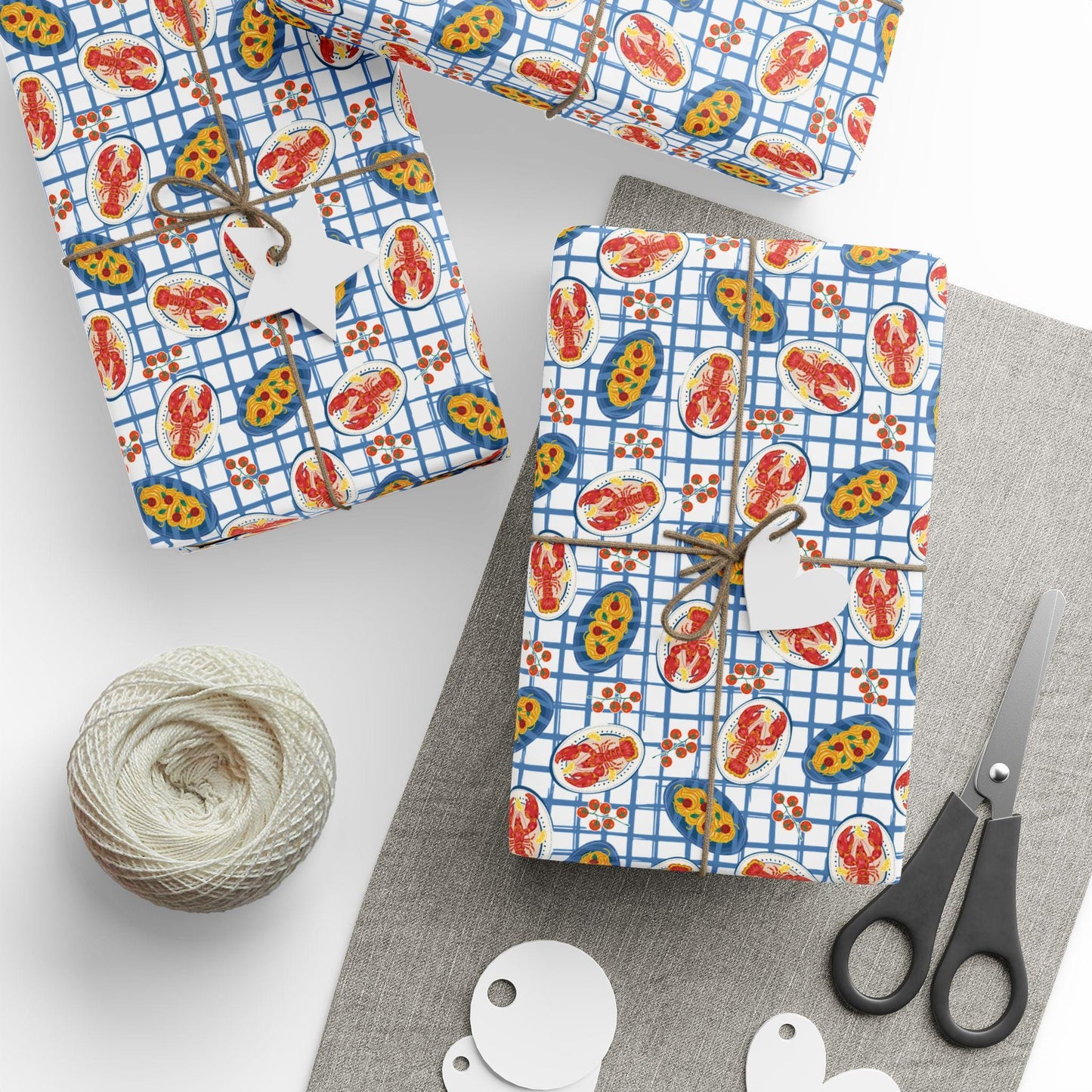 Tomato Girl Summer Wrapping Paper Mediterranean Tinned Fish, Lobsters & Foodie Gift Wrap Chef Vintage Seafood Birthday Nautical Coastal art