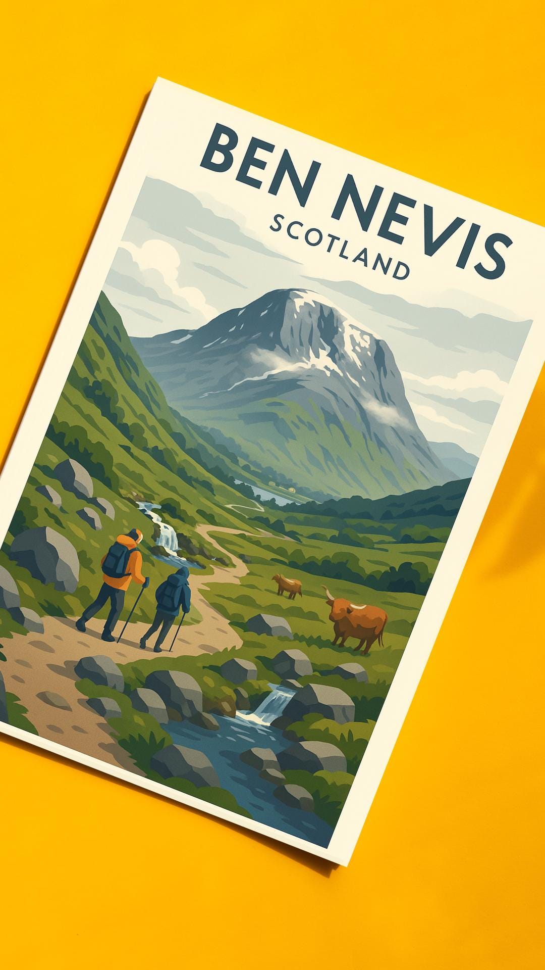 Ben Nevis Scotland Poster Wall Art, Mountain Climbing Print, Home Décor Gift for Wedding & Birthday, Three Peaks Challenge Scotland Poster