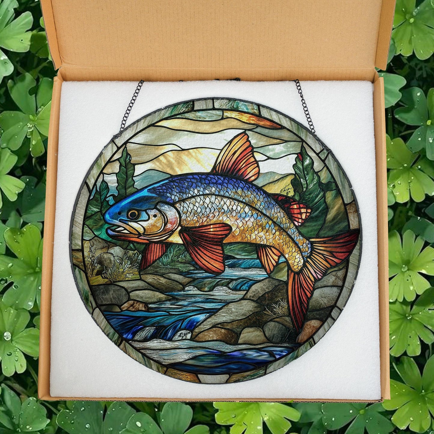 Rainbow Trout Glass Suncatcher, Glass Fish Window Hanging, Angler Gift, Fishing Cabin Ornament, Nature Lover Sun Catcher, Fisherman Gift