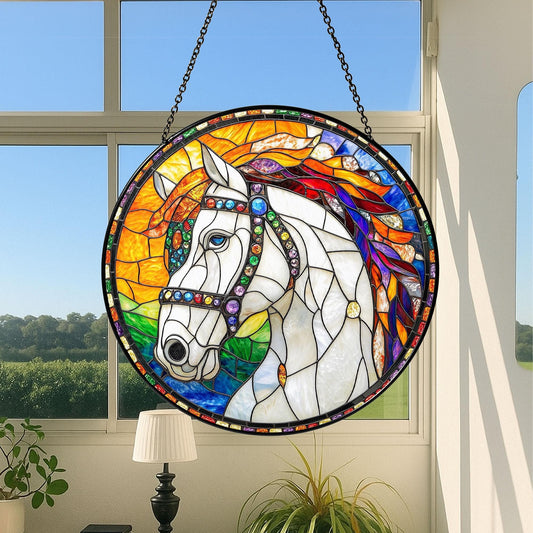 Horse SunCatcher Stained Glass, Equestrian Gifts, Horse Ranch Suncatcher Gifts, Horse Window Decor, Horse Glass Suncatcher, Lover Horse Gift