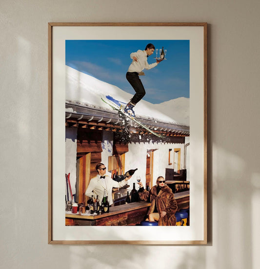Vintage Skiing Poster: Retro Apres Ski Bar Cart Wall Art