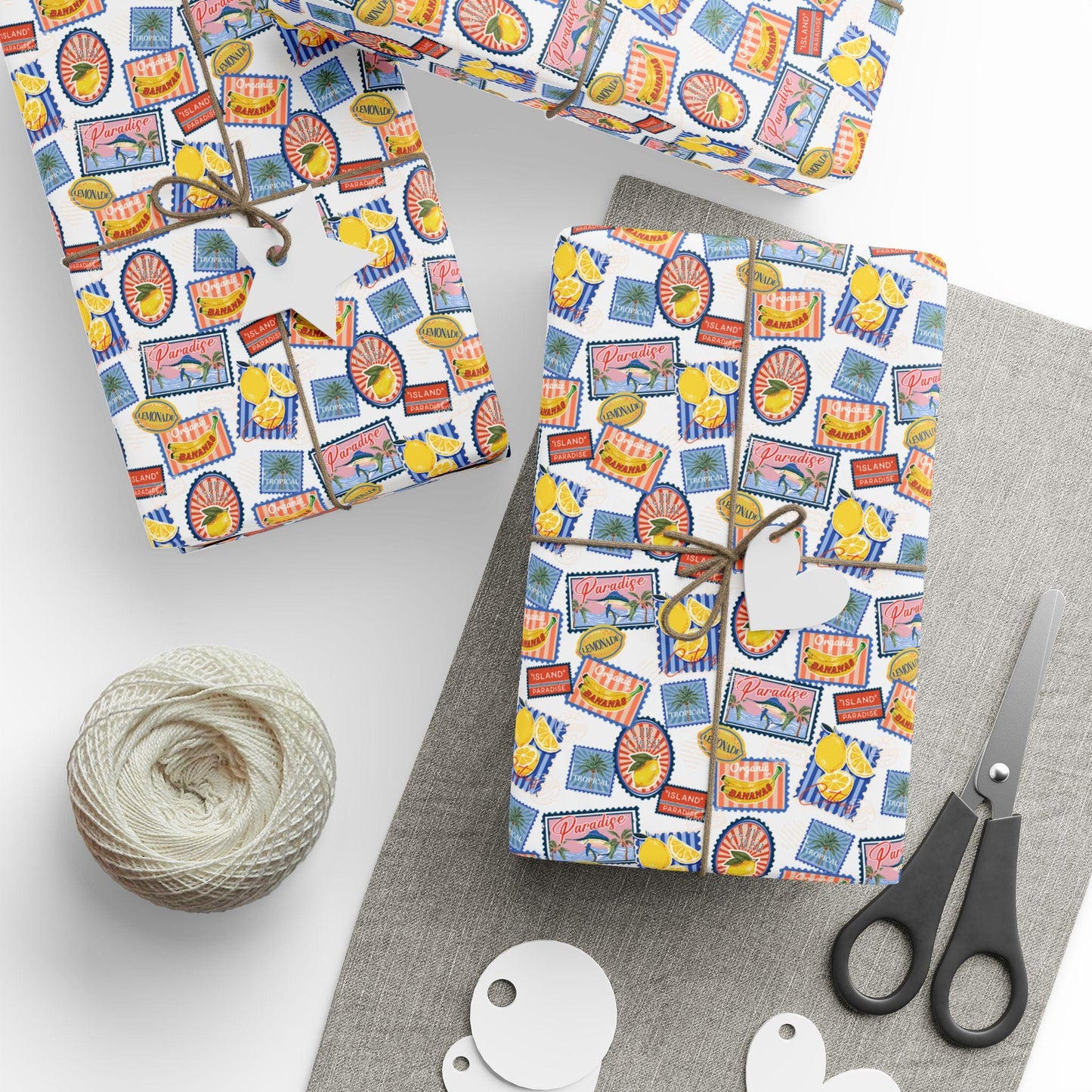 Tropical fruits Wrapping Paper Coconut girl Lemons Beach Gift Wrap Exotic fruits Hawaii Birthday bachelorette ocean coastal wedding wrapping