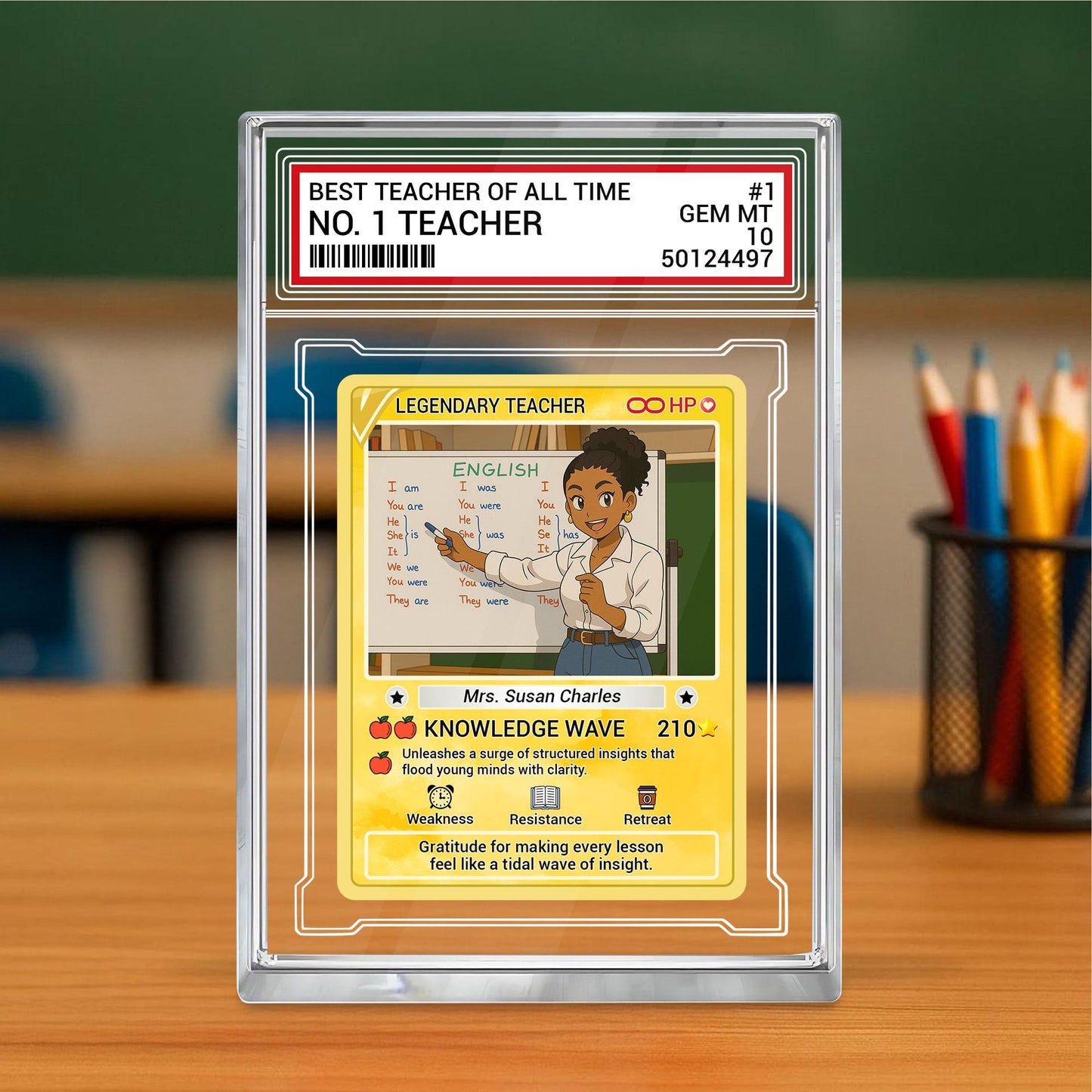 Custom Photo Teacher Card Gift, Personalized Poke Style Plaque, Best Teacher Keepsake, Funny End of Year Gift, Anime Teacher Acrylic Block