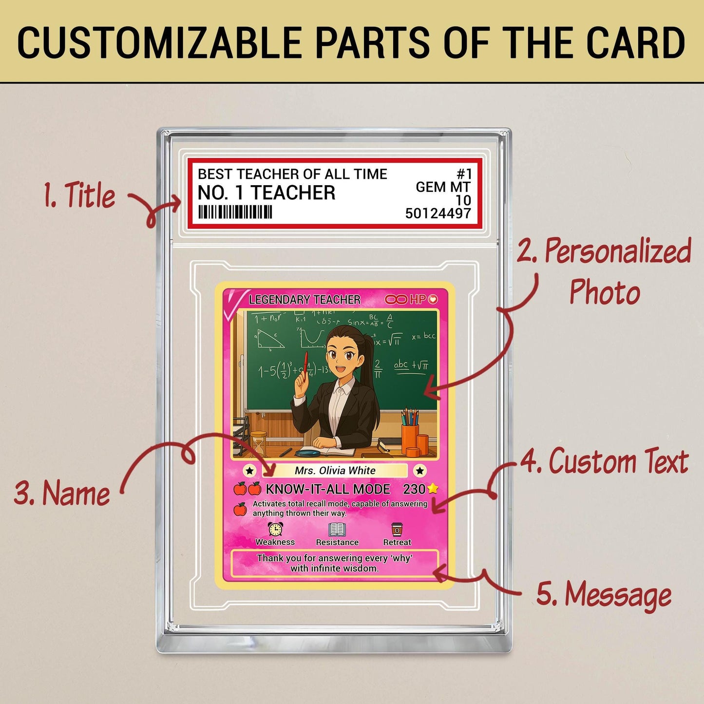 Trading Card Style Custom Photo Acrylic Block, Back to School Teacher Gift, Legendary Teacher Desk Card, Personalized Plaque Keepsake