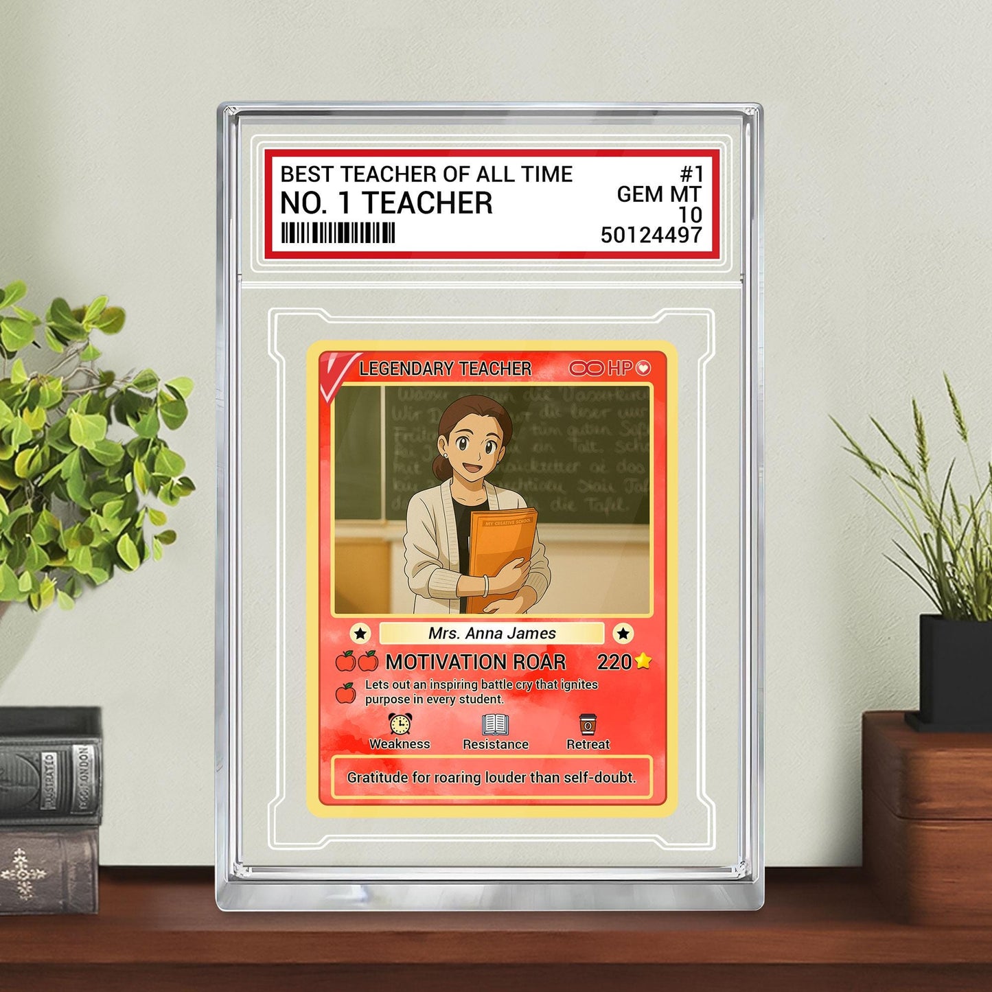 Custom Teacher Appreciation Card, Personalized Desk Plaque, Legendary Trading Style Acrylic Block, End of Year Teacher, Back to School Gift