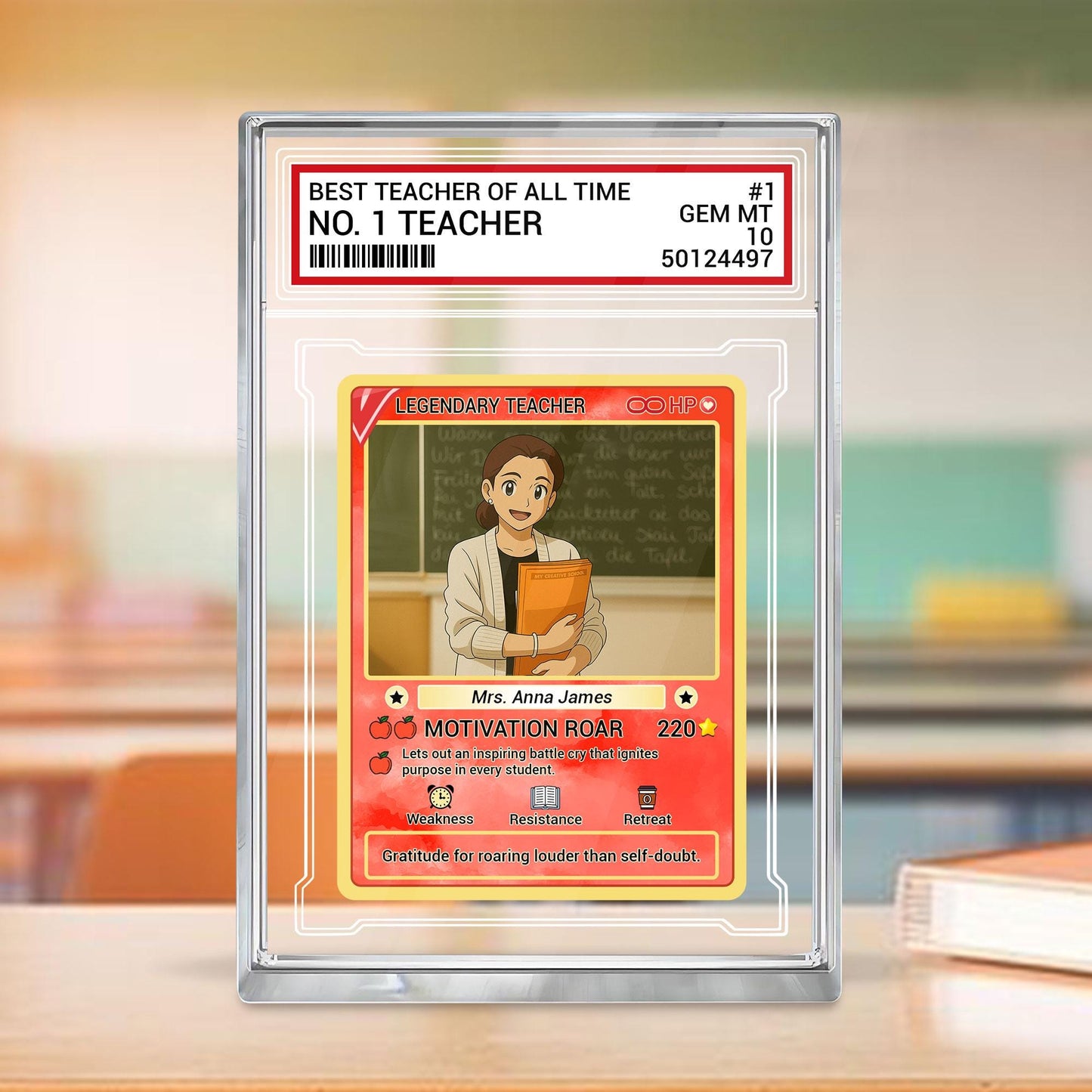 Custom Teacher Appreciation Card, Personalized Desk Plaque, Legendary Trading Style Acrylic Block, End of Year Teacher, Back to School Gift