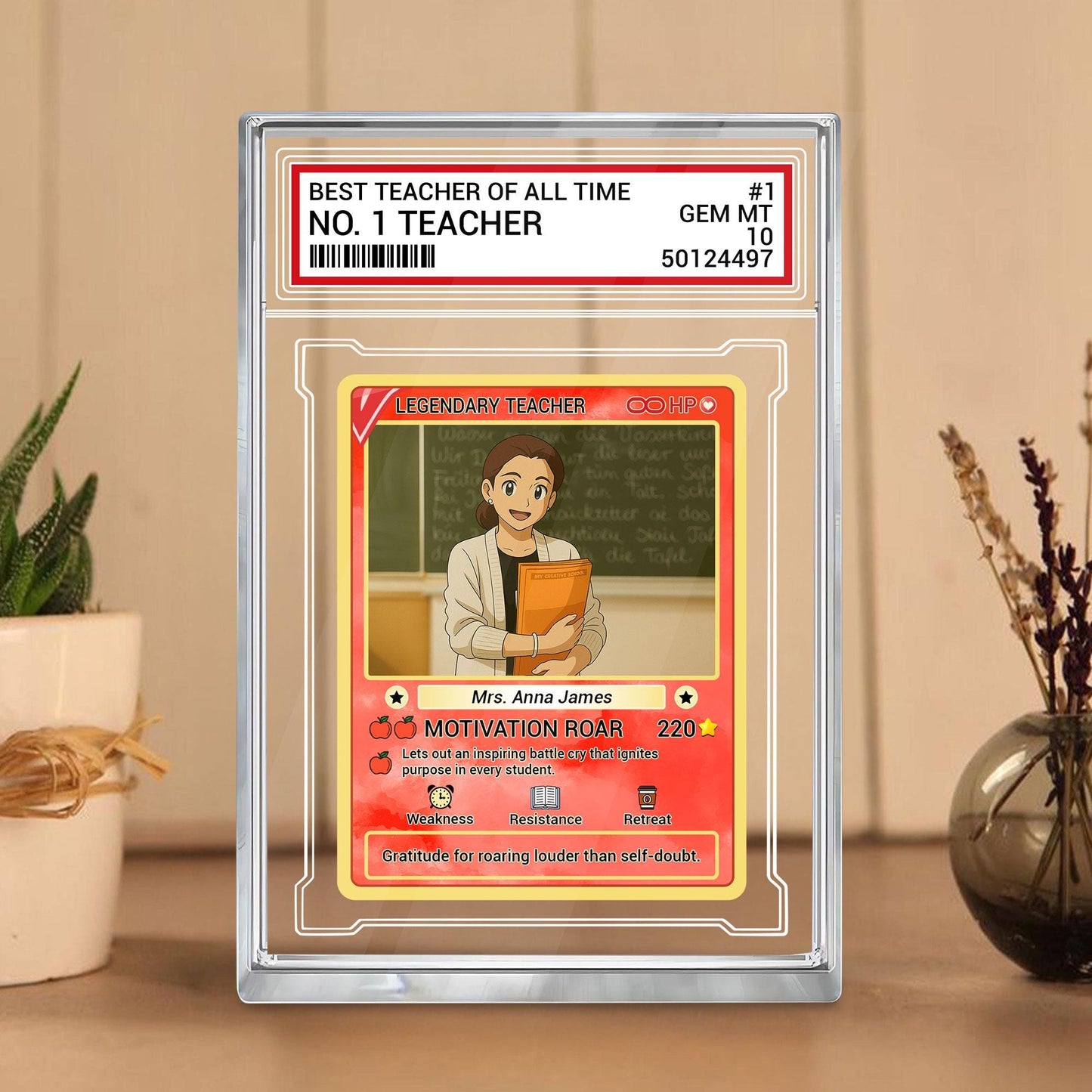 Custom Teacher Appreciation Card, Personalized Desk Plaque, Legendary Trading Style Acrylic Block, End of Year Teacher, Back to School Gift