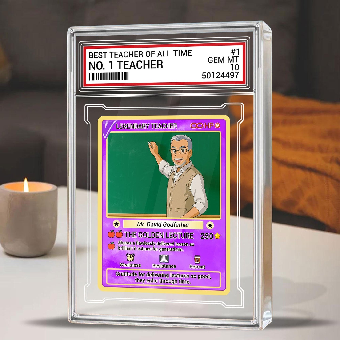 Custom Teacher Appreciation Card, Back to School Gift, Personalized Acrylic Desk Plaque, Legendary Trading Style Acrylic Block, Teacher Gift