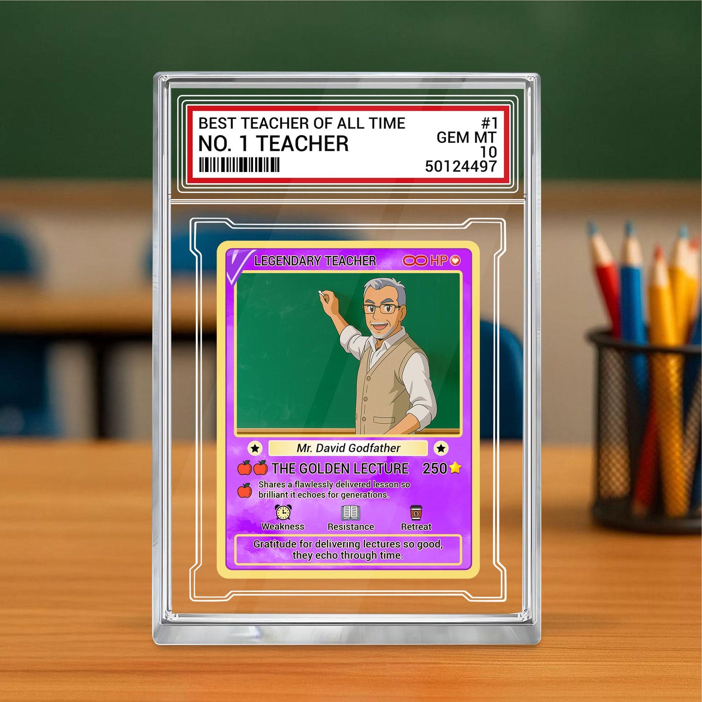 Custom Teacher Appreciation Card, Back to School Gift, Personalized Acrylic Desk Plaque, Legendary Trading Style Acrylic Block, Teacher Gift