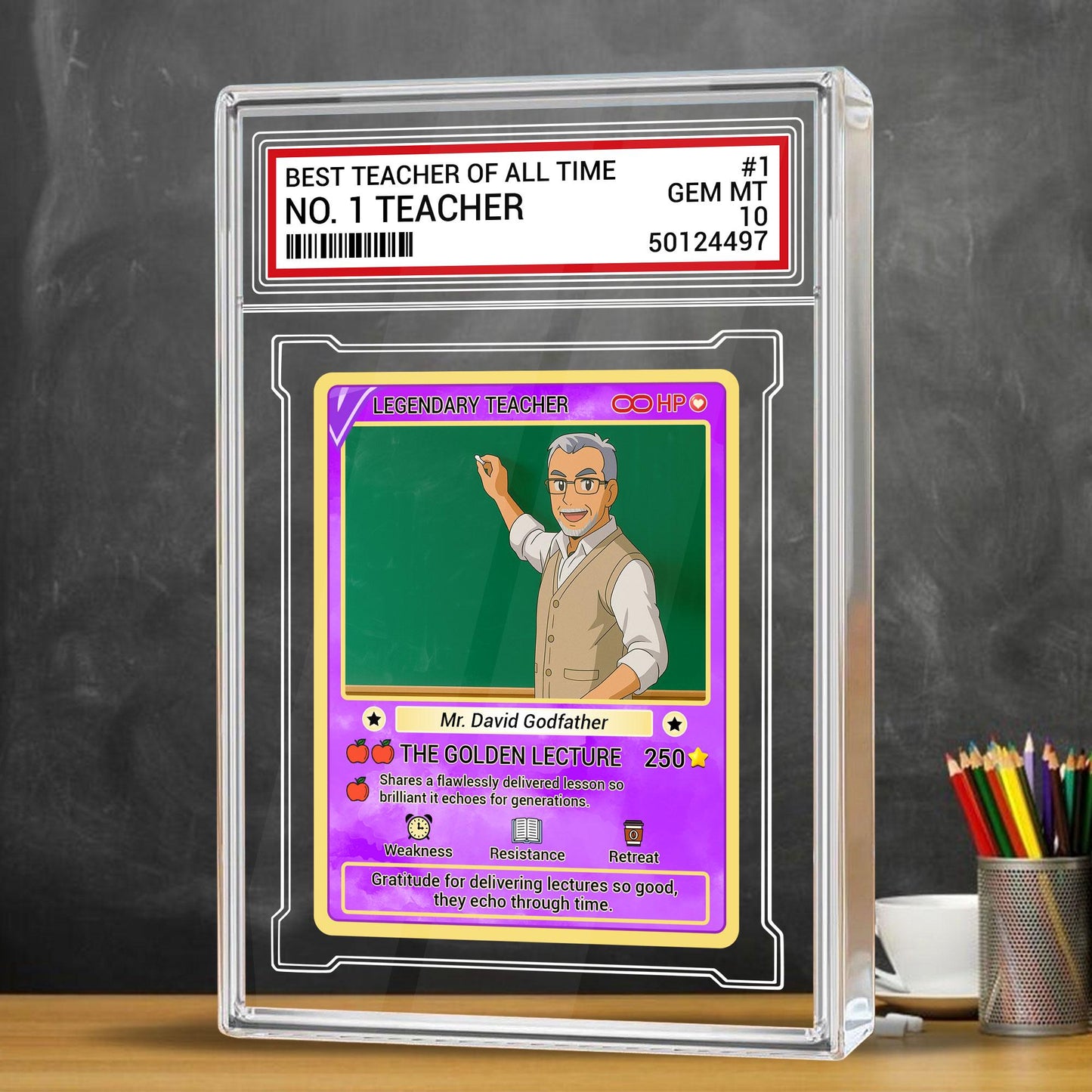 Custom Teacher Appreciation Card, Back to School Gift, Personalized Acrylic Desk Plaque, Legendary Trading Style Acrylic Block, Teacher Gift