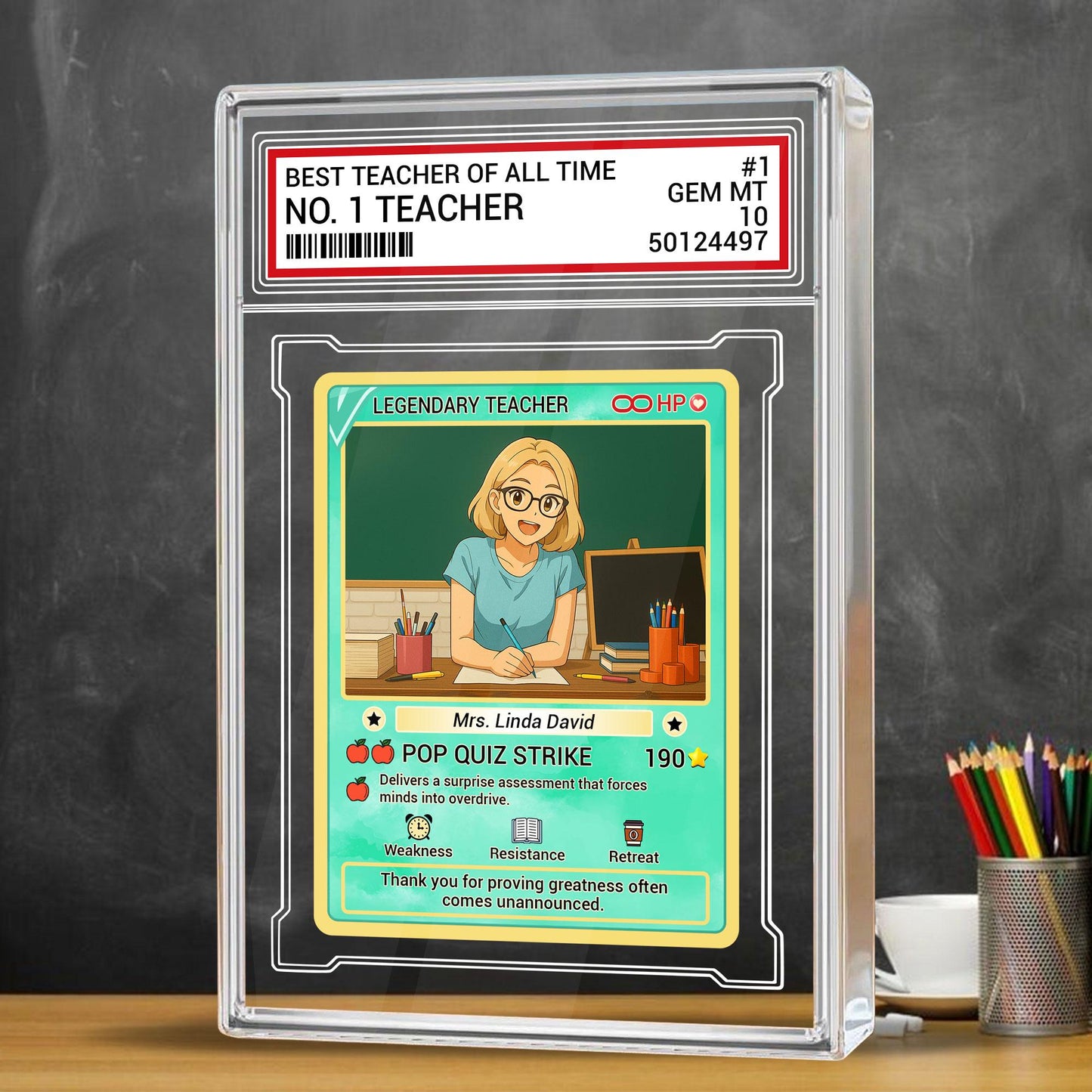 Custom photo Teacher Trading Style Acrylic Block, Back to School Teacher Gift, Teacher Appreciation Card, Personalized Desk Acrylic Plaque