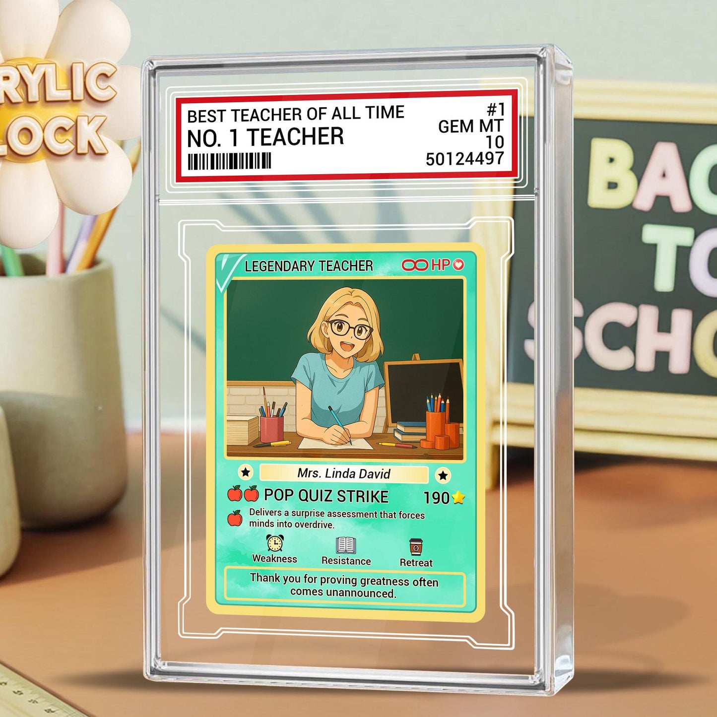 Custom photo Teacher Trading Style Acrylic Block, Back to School Teacher Gift, Teacher Appreciation Card, Personalized Desk Acrylic Plaque