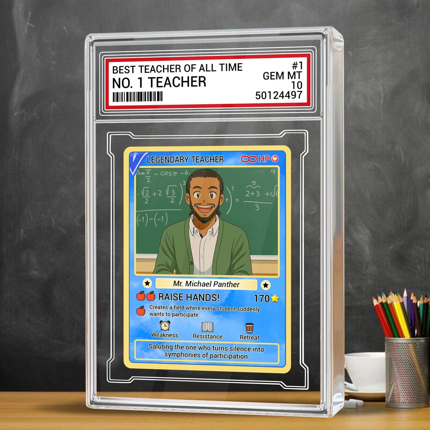Trading Card Style Custom Photo Acrylic Block, Back to School Teacher Gift, Legendary Teacher Desk Card, Personalized Plaque Keepsake