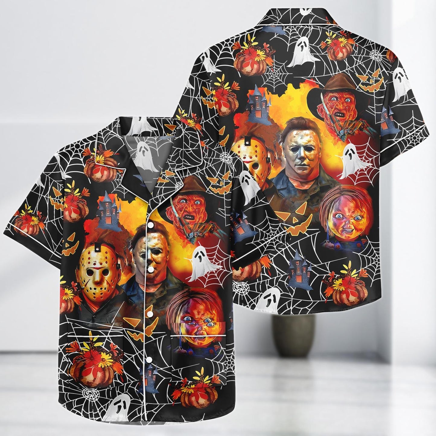 Horror Movie Satin Pajama Set, Michael Myers Freddy Krueger Chucky PJs, Halloween Sleepwear, Spooky Cute Gift