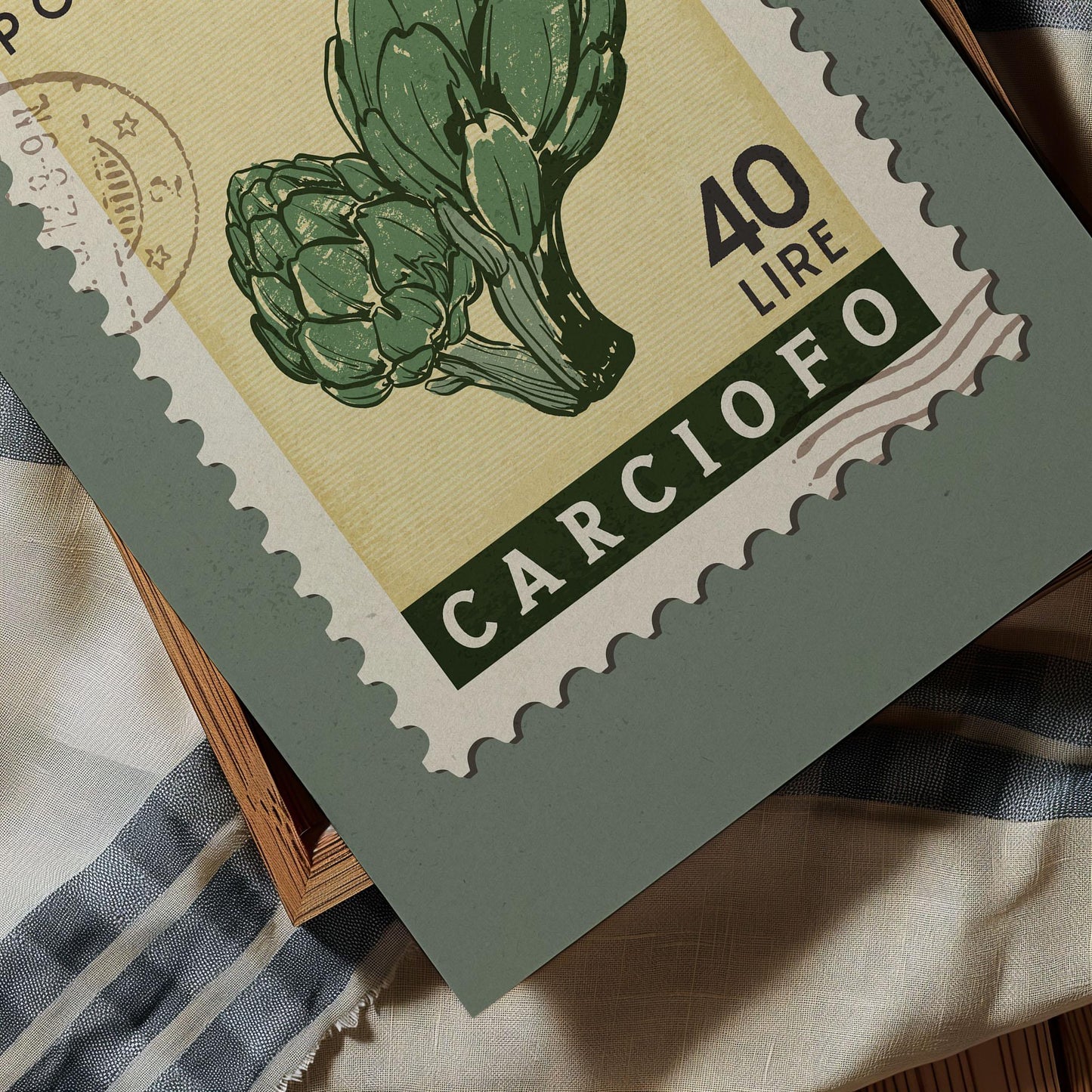 Artichoke Poster, Retro Stamp Poster | Retro Kitchen Print | Italian Food Art Print, Trendy Kitchen Decor, Unique Food Gift