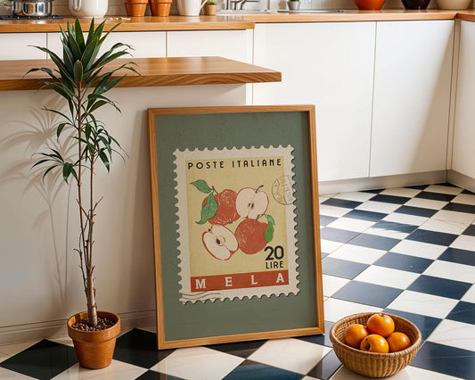 Apple Poster, Apple Fruit Market Print | Italian Food Art | Funny Fruit Poster, Apple Wall Art, Retro Kitchen Print