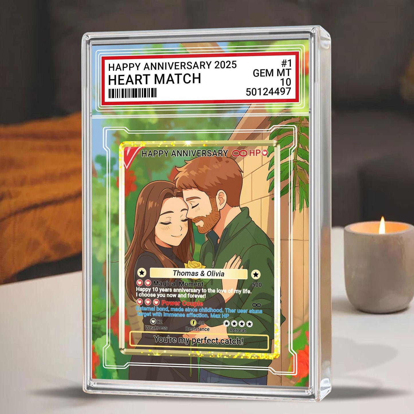 Personalized Pokémo Style Anniversary Gift Acrylic Block, Custom Couple Card From Photo, Cute Romantic Plaque Gift For Wedding, Couple