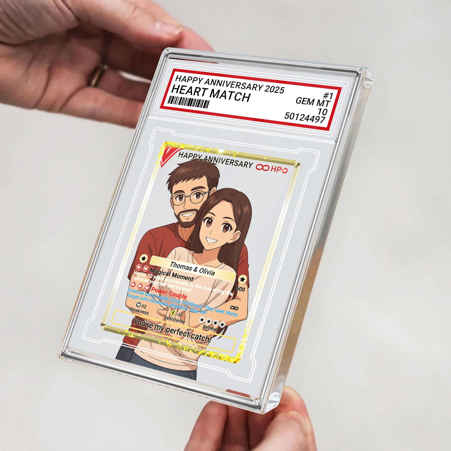 Custom Anniversary Acrylic Block Card with Personalized Couple Photo in Anime Style, Unique Pokemo-Inspired Wedding Gift, Romantic Keepsake