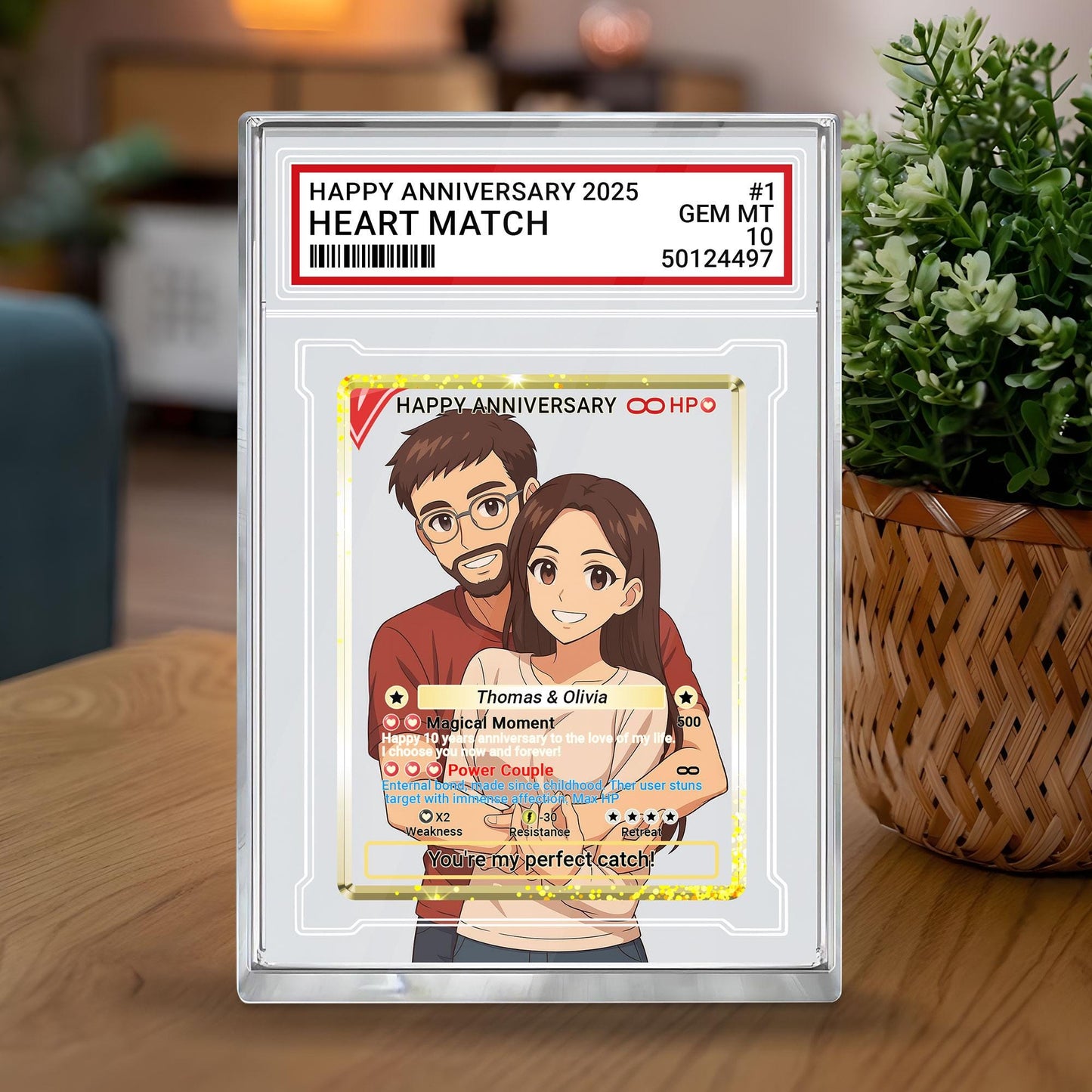Custom Anniversary Acrylic Block Card with Personalized Couple Photo in Anime Style, Unique Pokemo-Inspired Wedding Gift, Romantic Keepsake