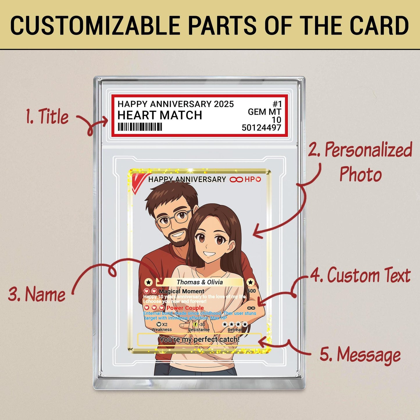Custom Anniversary Acrylic Block Card with Personalized Couple Photo in Anime Style, Unique Pokemo-Inspired Wedding Gift, Romantic Keepsake