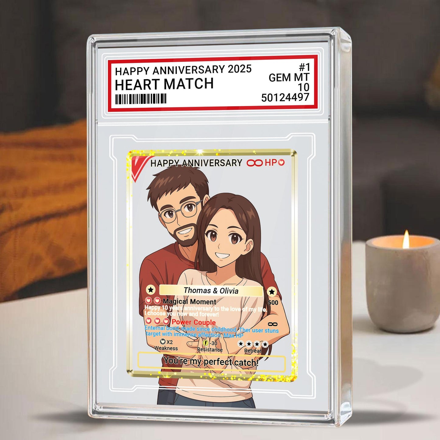Custom Anniversary Acrylic Block Card with Personalized Couple Photo in Anime Style, Unique Pokemo-Inspired Wedding Gift, Romantic Keepsake