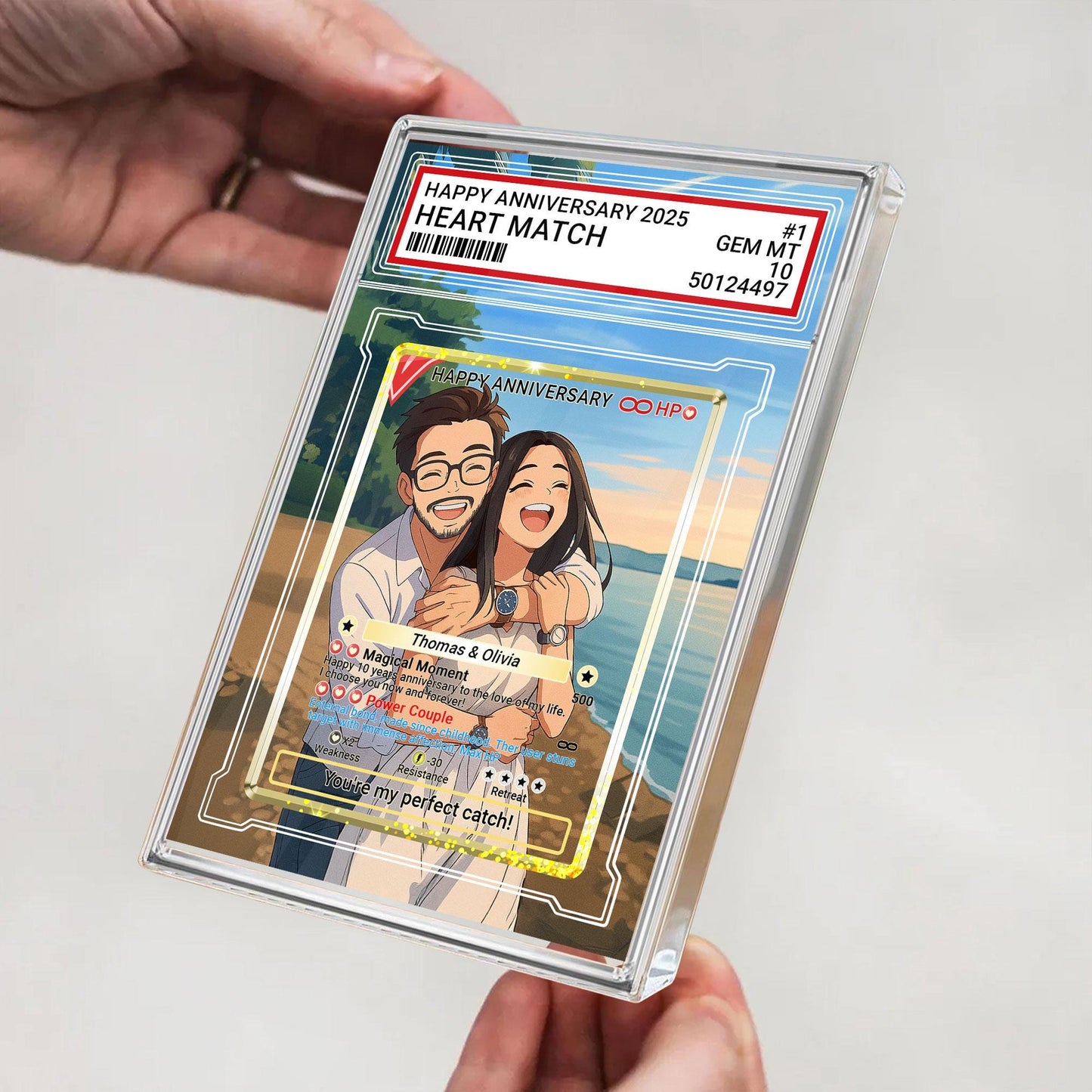 Personalized Anniversary Acrylic Block Card with Custom Couple Photo in Anime Style, Romantic Keepsake, Unique Pokemo-Inspired Wedding Gift