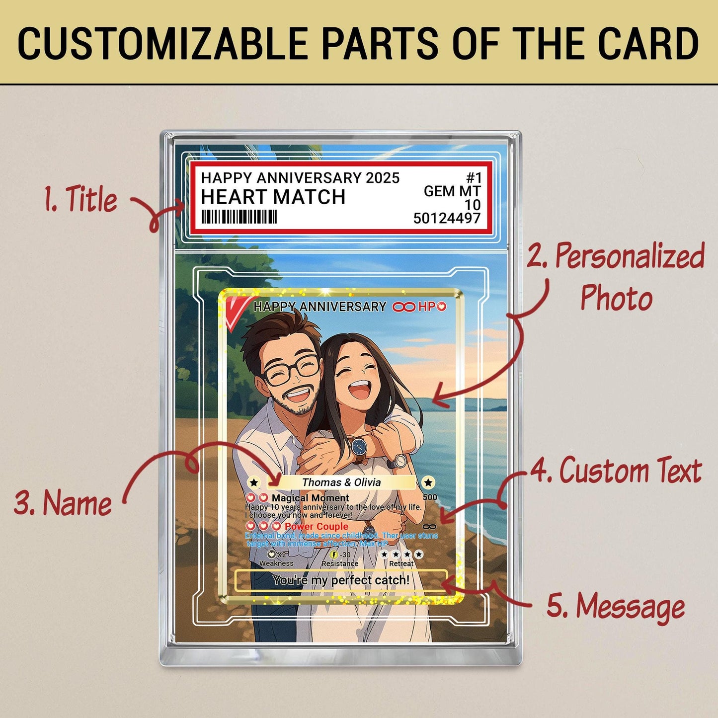 Personalized Anniversary Acrylic Block Card with Custom Couple Photo in Anime Style, Romantic Keepsake, Unique Pokemo-Inspired Wedding Gift