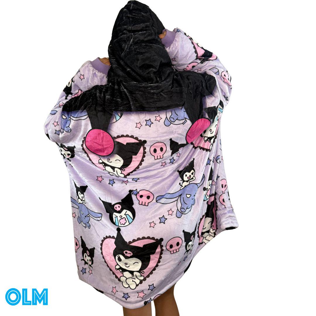 Anime Blanket Hoodie  oversize snuggle Sherpa Kuromi hello kitty  Blanket Hoodie unisex adults and kids