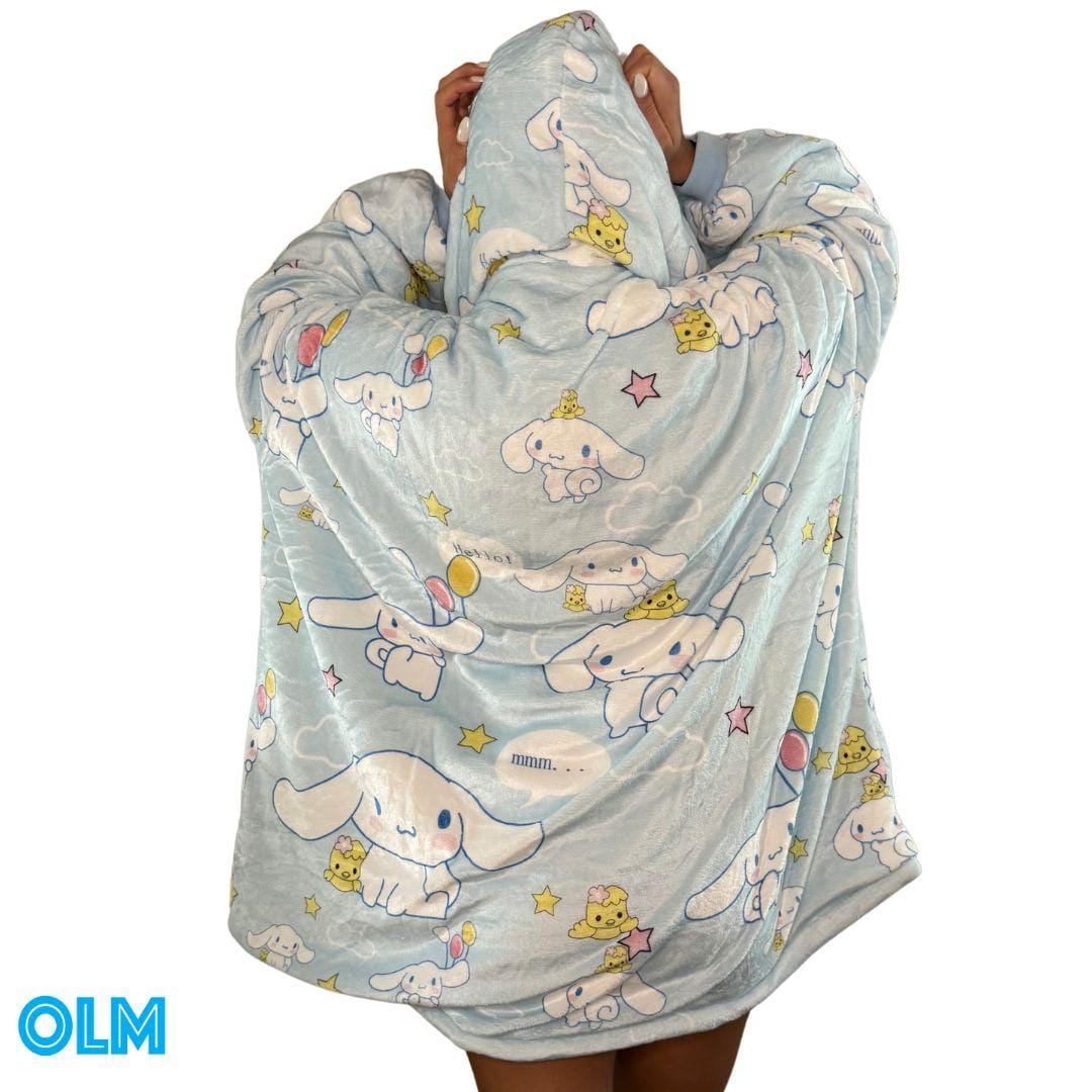 Anime Blanket Hoodie  oversize snuggle Sherpa  Cinnamoroll from hello kitty unisex adults and kids