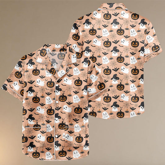 Pumpkin Satin Pajamas, Spooky Cute Pajamas Set, Pumpkin Ghost Pajamas, Soft Halloween Christmas Pajamas, Gift For Her, Birthday Gift