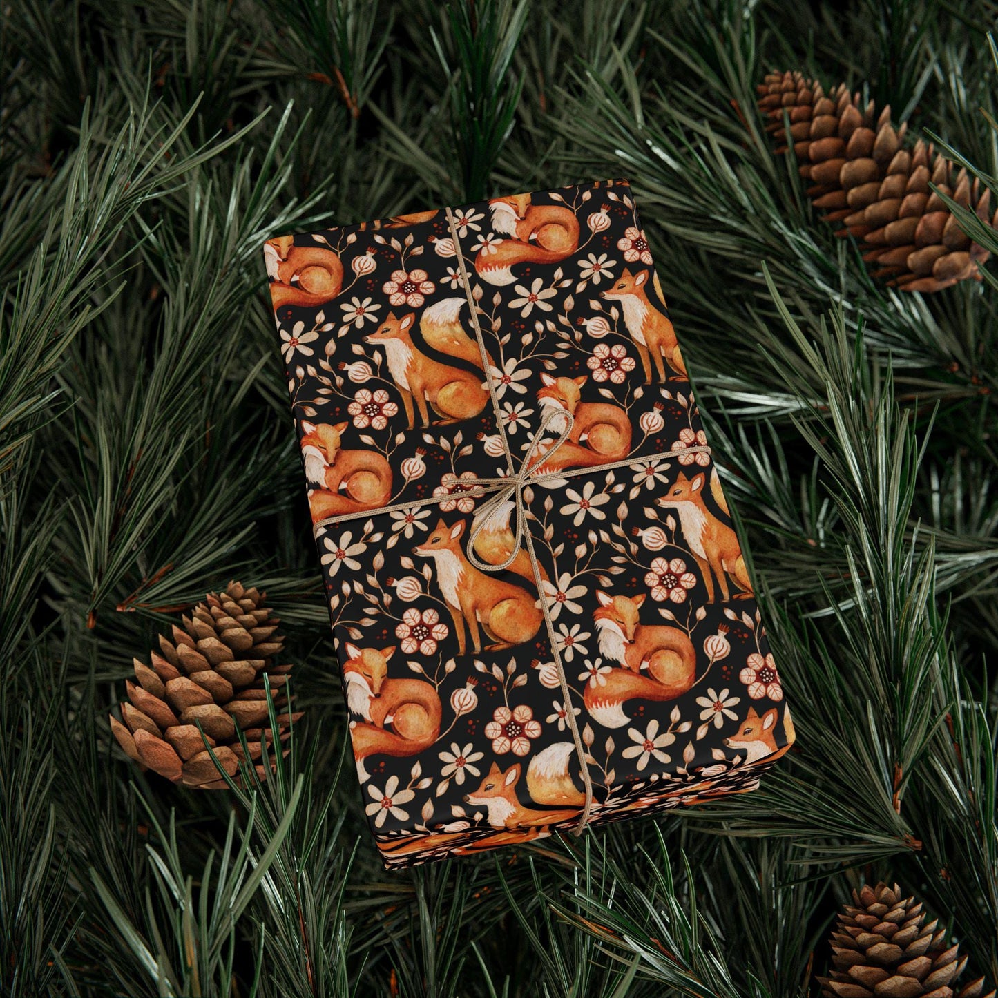 Foxes Wrapping Paper Roll for Woodland Themed Gifts and Party, Boho Forest Animals Gift Wrap, Custom Natural Forest Gift Packaging