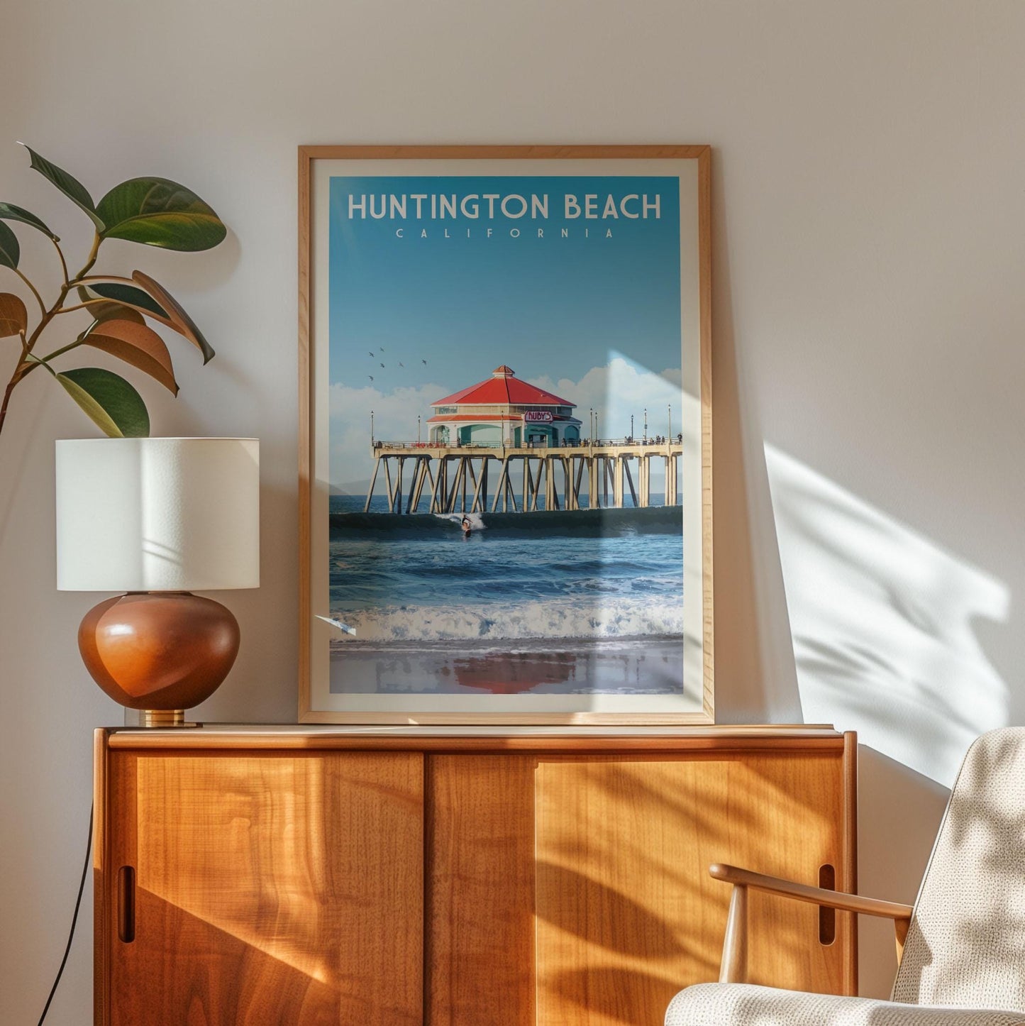 Huntington Beach Pier Poster, California Wall Art, Southern California Print, Surfboard Wall Art, Beach House Decor, US Open of Surfing