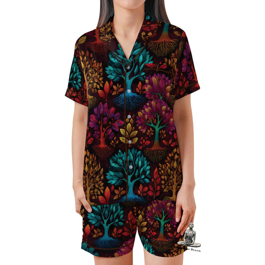 Tree of Life Pajama Set Short Sleeves, Tree of Life Woman's Satin Pajama Short Sleeve