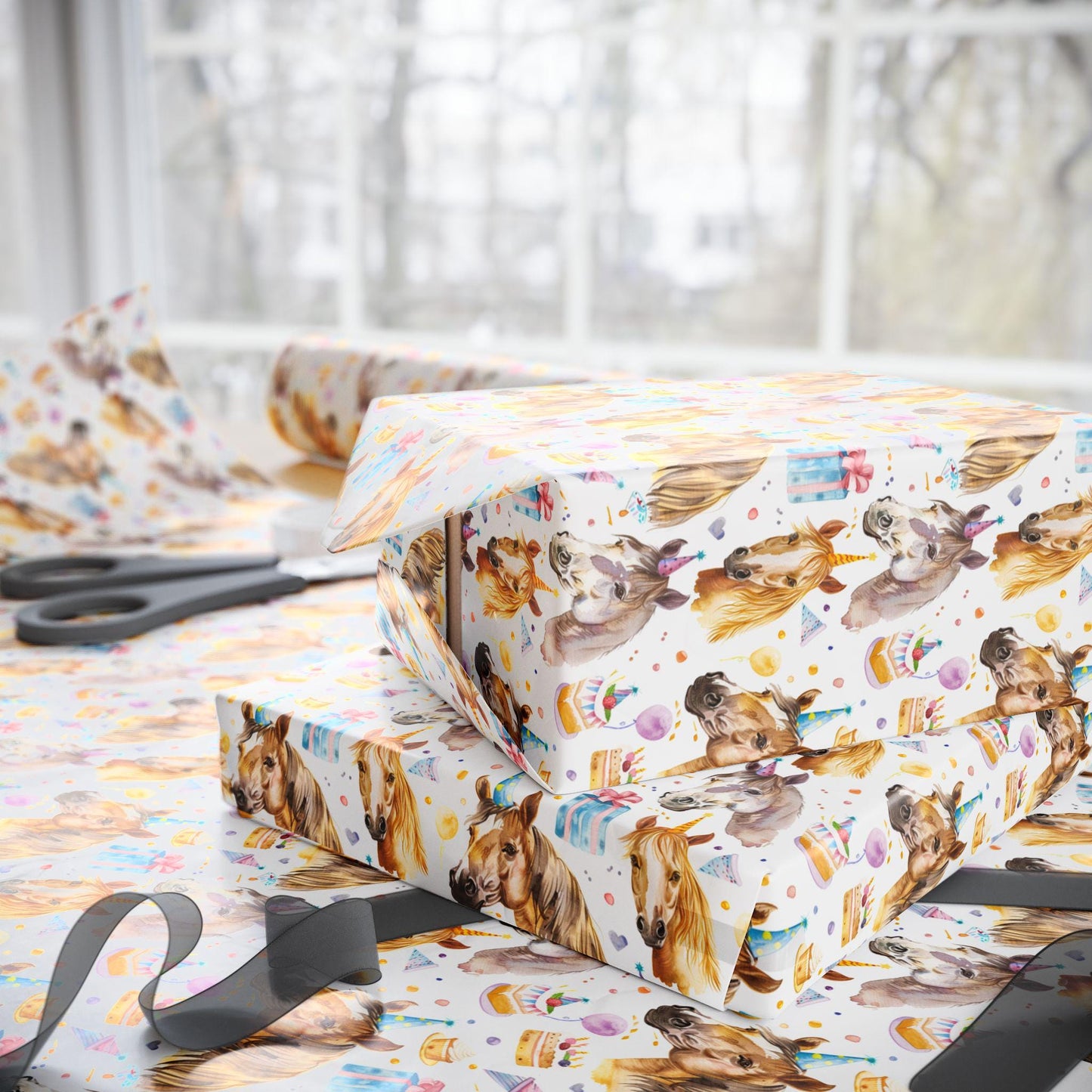Horse Birthday Wrapping Paper, Gift Wrap for Horse Lover, Equestrian Birthday Present Wrap, Pony Themed Gift Paper